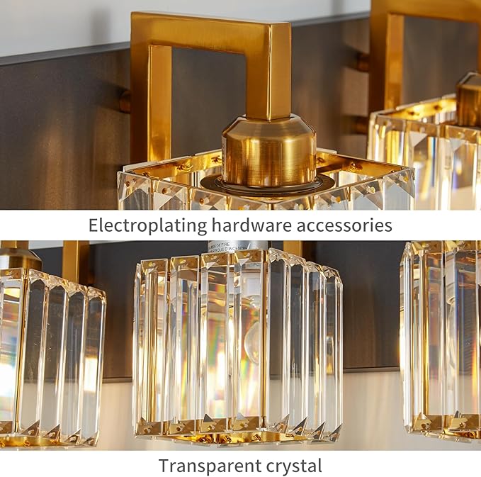 Modern Bathroom Vanity Light 6-Lights Black Gold Crystal Wall Lamp Bathroom Modern Crystal Vanity Lighting