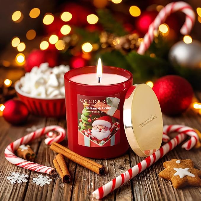 COCORRÍNA Fall Candles - Balsam & Cedar 5 oz Soy Wax Scented Jar Candles for Home Scented, 31 Hours Burn Time, Aromatherapy Candle Gifts for Men Women (Christmas Edition)