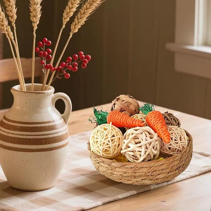 10 PCS Decorative Balls for Bowls, Natural Decorative Ball, Handmade (2.8"-Set of 10) Wicker Rattan Balls Vase Bowl Filler for Home Garden Wedding Party Decor