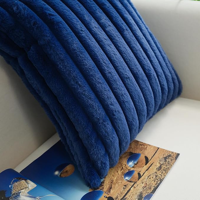 JOJUSIS Pack of 2 Faux Fur Plush Decorative Throw Pillow Covers Couch Cushion Case Soft Pillowcases (Navy Blue, 24 x 24-Inch)