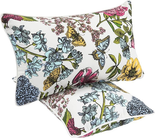 Waterproof Outdoor Lumbar Pillow Covers Set of 2,Home Decor for Garden Patio Furniture,Couch,Sofa 12"x20" Inch Decorative Pillows Cover Only,NO Insert(Butterfly Flower)