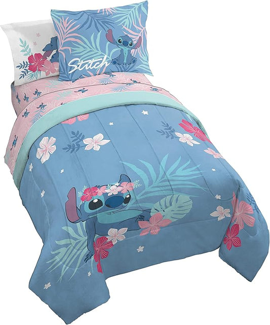 Jay Franco Disney Lilo & Stitch Paradise Dream 7 Piece Full Bed Set - Includes Reversible Comforter & Sheet Set Bedding - Super Soft Fade Resistant Microfiber (Official Disney Product)