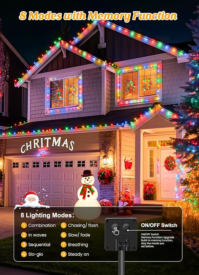 Brightown Solar Christmas Lights Outdoor, 4 Pack Total 184FT 480 LED Solar String Lights Outdoor Waterproof Green Wire with 8 Modes, Solar Fairy Light for Garden Yard Patio Party Decors, Multicolor