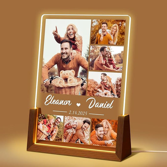 Personalized Christmas Valentines Couple Gifts For Boyfriend Girlfriend, Custom LED Picture Frame With Photo Night Light, Customized Anniversary Birthday Gifts For Him Her Women Men Husband Wife