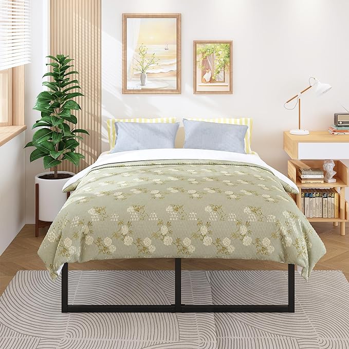 18 Inch Full Bed Frame No Box Spring Needed, Heavy Duty Metal Platform Beds with Sturdy Steal Slats for Mattress Foundation, Easy Assembly, Noise Free, Black