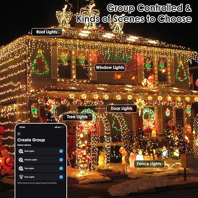 YIQU Smart Color Changing Christmas Lights, 66 FT 200 LED RGB String Lights with Remote App Control and Timer, Music Sync Multiple Modes Twinkle Mini Light Waterproof Indoor Outdoor