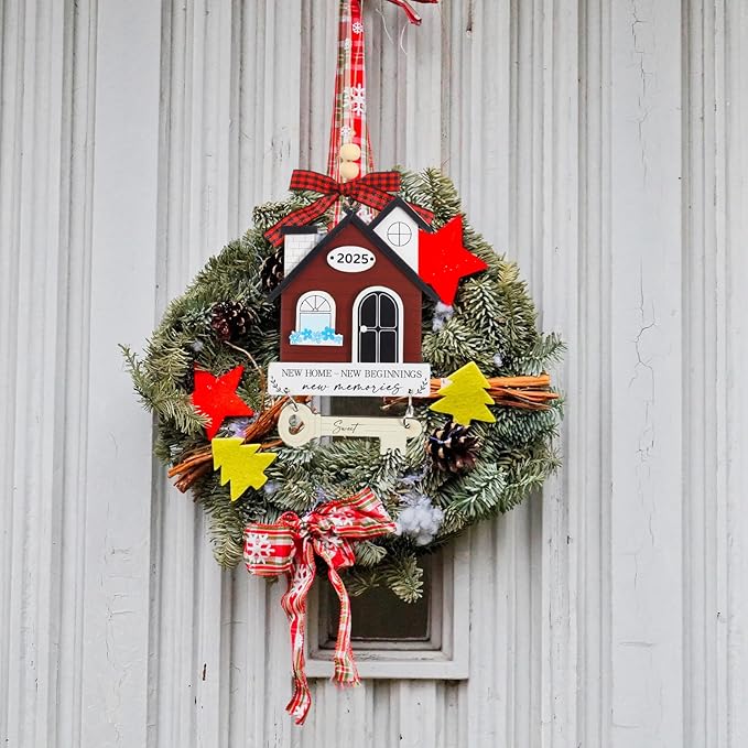 2025 New Home Keepsake, Housewarming Gift for Couples - Wooden Home Decor for New Homeowners, Unique House Warming Presents (Red)