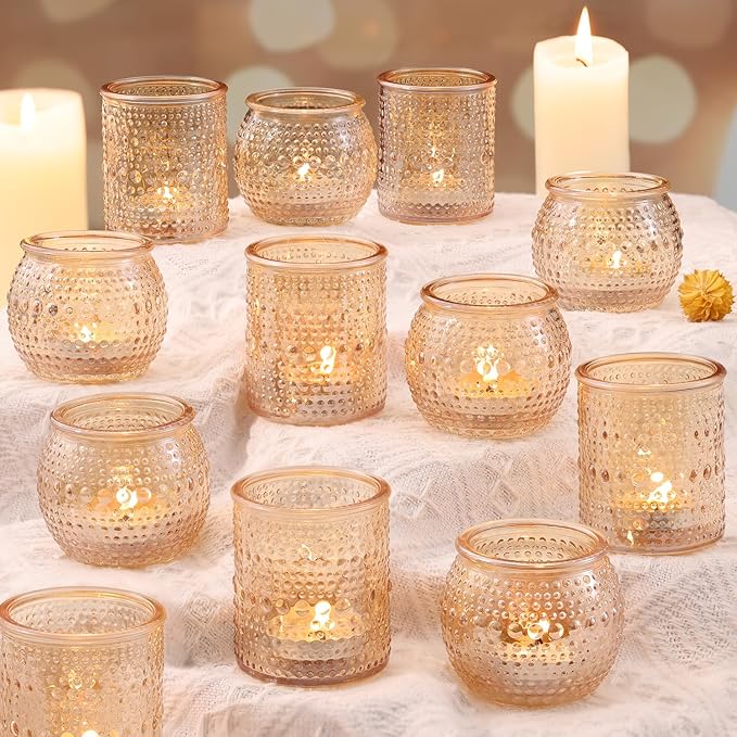 16 Pcs Assorted Gold Votive Candle Holders- Gold Candle Holders for Christmas Table Decorations, Glass Tealight Candle Holder for Thanksgiving, Fall, Wedding Table Centerpieces