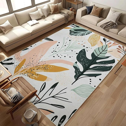 Area Rug 6x9 Entryway Botanical Boho Tropical Leaves Modern Rugs Machine Washable Soft Carpet Non Slip Abstract Aesthetic Area Rug for Entrance Living Room Bedroom Dining Room Office Indoor