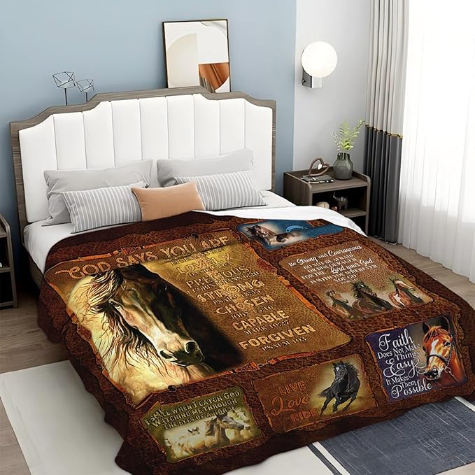 Tijuboni Horse Throw Blanket Christian Religious Gifts for Girls Boys Women Men Kids Adults Soft Flannel Fleece Blanket for Couch Sofa Bed Home Decor 40"x50"