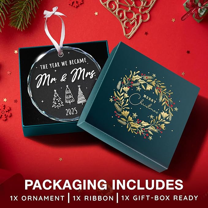 Wedding Ornament 2025 - First Christmas Married Ornament 2025, Elegant Mr and Mrs Gifts, Unique Wedding Gift for Couples, Perfect Ornaments Gifts For Just Married Couples, gifts for Newlywed Christmas