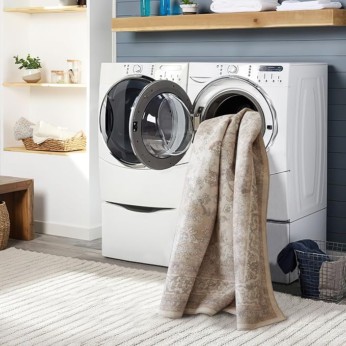 vivorug 4x6 Rug, Small Neutral Area Rug for Living Room, Bedroom, Kitchen, Machine Washable Non-Slip Throw Rug, Vintage Floral Carpet for Entryway Nursery Coffee Table - Durable (Beige)