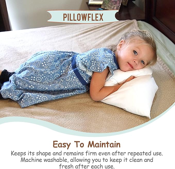Pillowflex Sleep & Toddler Pillow (18x24 inches) - Soft Faux Synthetic Down Alternative, Perfect for Toddlers, Bed Pillows for Sleeping Wedge with Neck Support and Allergy Free Kid's Pillows.