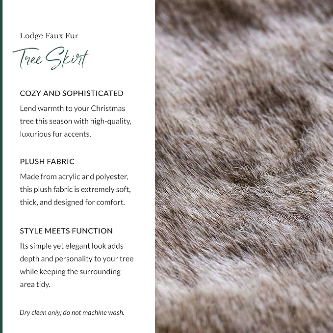 Balsam Hill Lodge Faux Fur Christmas Tree Skirt - Premium Rustic and Luxurious Fur Accents in Brown and Ivory for Tree Decor, Brown, 72"