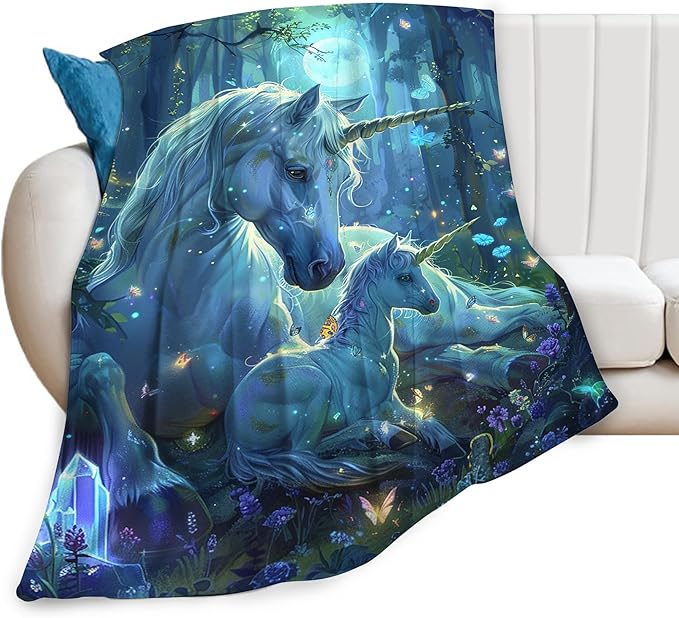 Unicorn Blanket for Girls - White Horse Throw for Women, Men, Boys - Soft Warm Cozy Fleece for Couch, Sofa, Bed - Gifts and Decor - 60"x50"