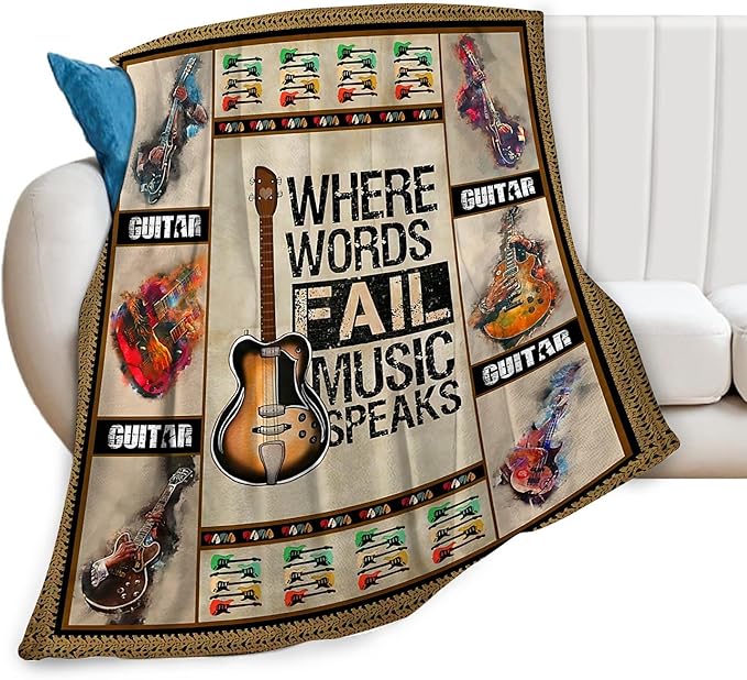 Guitar Blanket Guitar Gifts for Boys Men Music Throw Blanket for Kids Adults Soft Warm Cozy Fleece Blanket for Couch Sofa Bed 60"x80"