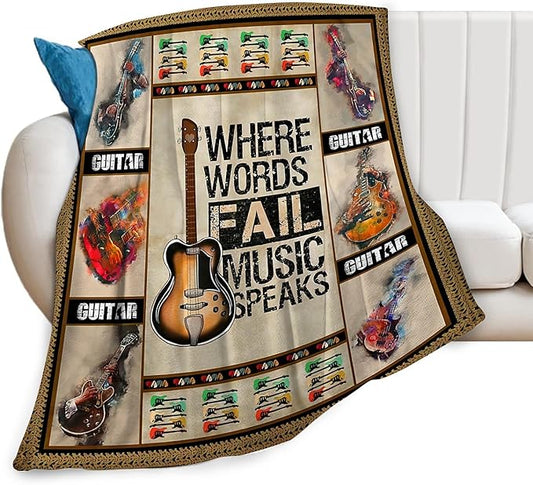 Guitar Blanket Guitar Gifts for Boys Men Music Throw Blanket for Kids Adults Soft Warm Cozy Fleece Blanket for Couch Sofa Bed 60"x80"