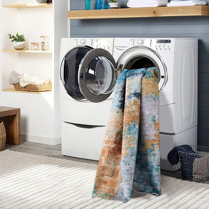 vivorug Round Rug 4ft Abstract Round Area Rug Non-Slip Indoor Carpet for Living Room Bedroom Entryway, Stain Resistant Home Decor Circle Rug, Rosy Clouds