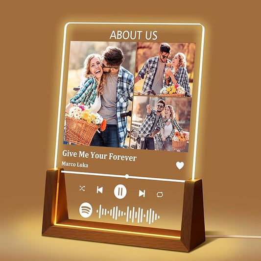 Personalized Couple Gifts For Boyfriend Girlfriend, Custom Spotify Plaque LED Picture Frame With Photo Name, Customized Christmas Valentines Birthday Gifts For Women Men Him Her Husband Wife