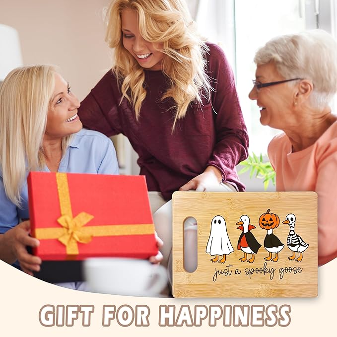 SPBL&L Halloween Ghost Goose Cutting Board, Halloween Gifts for Women, Ghost Kitchen Decor, Just A Spooky Goose Humorous Decorative Bamboo Cutting Chopping Board for Kitchen