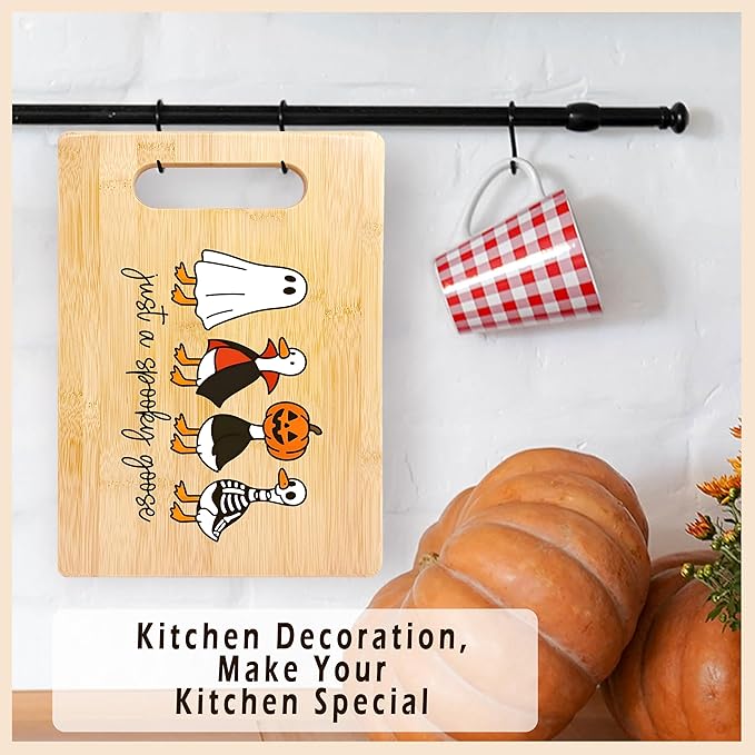 SPBL&L Halloween Ghost Goose Cutting Board, Halloween Gifts for Women, Ghost Kitchen Decor, Just A Spooky Goose Humorous Decorative Bamboo Cutting Chopping Board for Kitchen