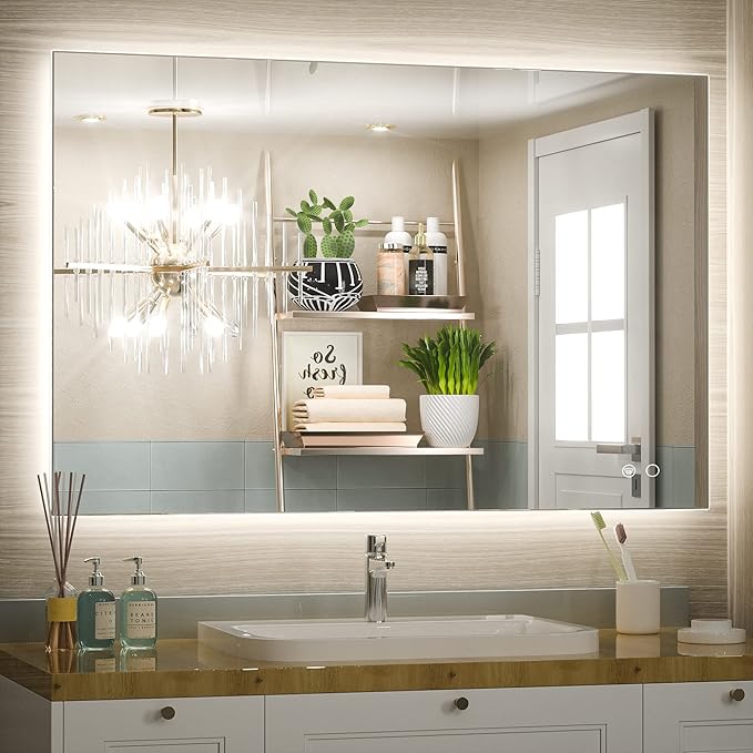 Keonjinn Bathroom Mirror with Lights 40 x 28 Inch, LED Mirror with Backlit, Anti Fog Lighted Mirror with Stepless Dimmable, UL Listed LED Driver, Waterproof, CRI90+, HD Tempered Glass