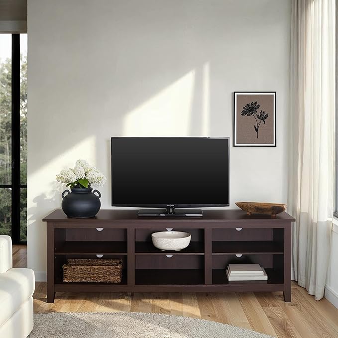 Walker Edison Wren Classic 6 Cubby TV Stand for TVs up to 80 Inches, 70 Inch, Espresso