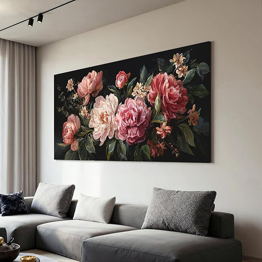 Canvas Wall Art Decor Colorful Flower Canvas Oversized Wall Art For Living Room Black Vintage Botanical Wall Art Pictures Canvas Prints Artwork For Home Bedroom Office Room Wall Decor 29×58 Inch