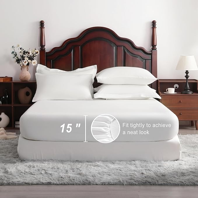 NTBAY King Comforter Set with Sheets, 7 Pieces Soft and Breathable King Bedding Set, Bed in a Bag, Down Alternative Comforter Set Solid Color All Season, King Bedding Set, White