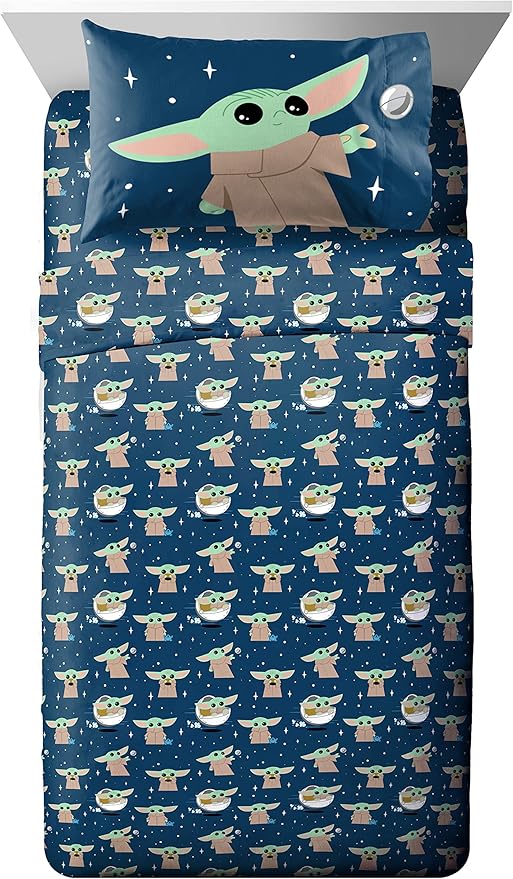 Jay Franco Star Wars The Mandalorian Hello Grogu 7 Piece Full Size Bed Set - Includes Comforter & Sheet Set - Super Soft Kids Bedding Fade Resistant Microfiber (Official Star Wars Product)