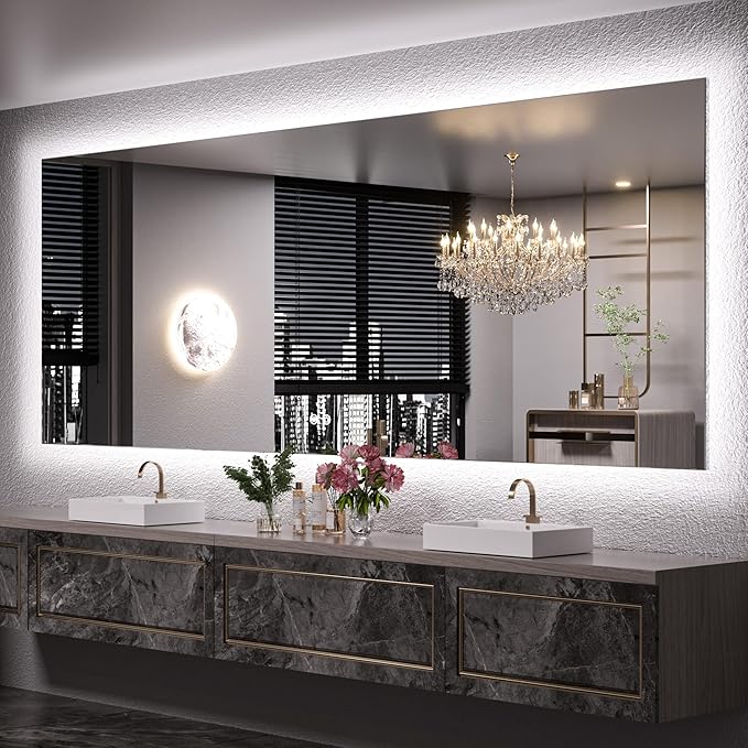 Keonjinn LED Backlit Mirror 96” x 36” Oversized Lighted Bathroom Mirror with UL Listed LED Driver, Large Stepless Dimmable Wall Mirror, Tempered Glass, CRI90+ Anti Fog Vanity Mirror with Backlights