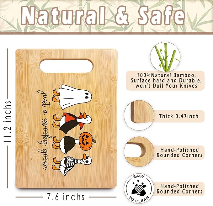 SPBL&L Halloween Ghost Goose Cutting Board, Halloween Gifts for Women, Ghost Kitchen Decor, Just A Spooky Goose Humorous Decorative Bamboo Cutting Chopping Board for Kitchen