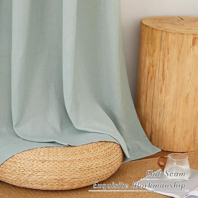 NICETOWN Flax Linen Sage Green 120 inch Curtains for Bedroom, Grommet Privacy Added with Light Filtering Linen Window Treatments for Farmhouse/Living Room, W55 x L120, 2 Panels