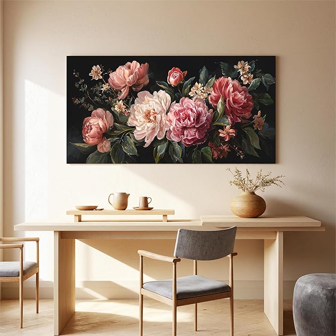Canvas Wall Art Decor Colorful Flower Pictures Wall Art Decor For Living Room Black Vintage Botanical Wall Art Pictures Prints Artwork Wall Art For Home Bedroom Office Room Wall Decor 20×40 Inch