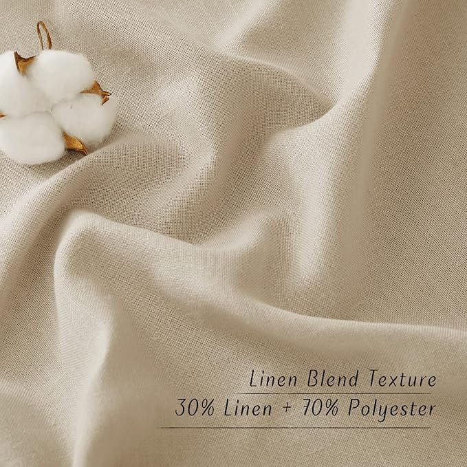 NICETOWN Thick Flax Linen Curtains for Living Room, Rustic Grommet Semi Sheer Privacy Assured Linen Blend Drapes with Light Filtering for Living Room/Bedroom, Angora, W55 x L96, 1 Pair