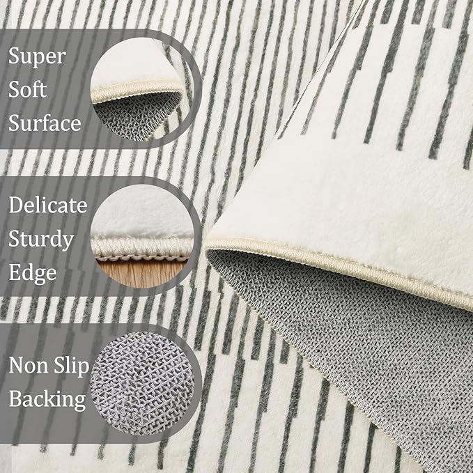 Morebes Modern White 2.5x8 Hallway Runner Rug, Berber Striped Kitchen Rugs Non Slip Washable Runner Rug, Soft Low Pile Indoor Floor Carpet for Bathroom Bedroom Laundry