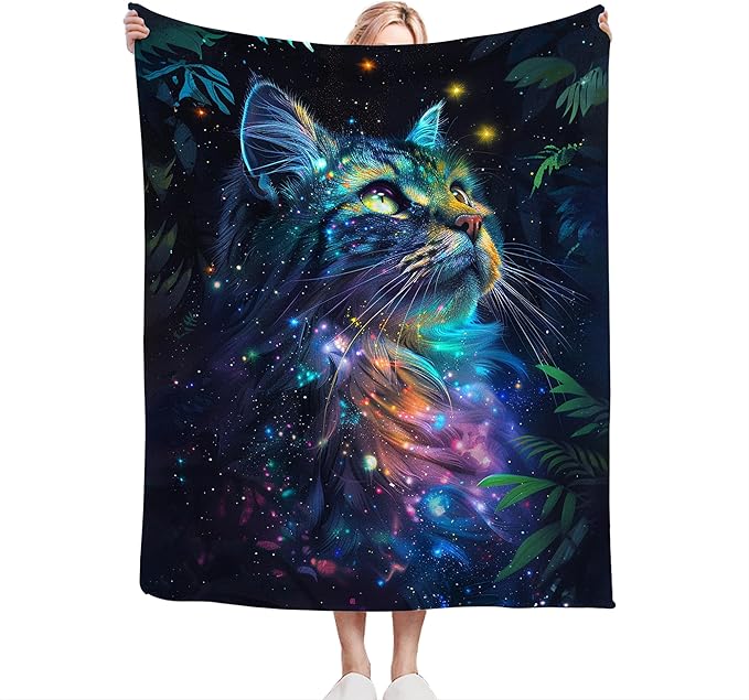 Fantasy Cat Blanket Cat Throw Blanket Cat Gifts and Decor Cat Blanket for Girls Women Boys Men Soft Warm Cozy Fleece Blanket for Couch Sofa Bed 80"x60"