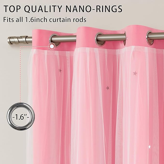 XiDi Pink Curtains for Girls Room, Kids Bedroom Blackout Curtains, Hot Pink Room Darkening Decor, 1 Panel