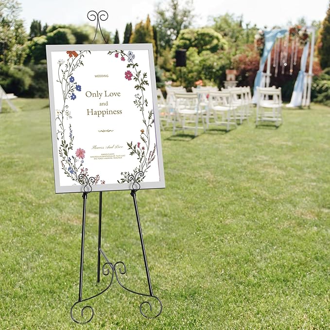 1 PC Easel Stand for Sign, Metal Poster Easel Holder, Adjustable Wedding Sign Stand with Chain Support for Display, Party Painting, Black.