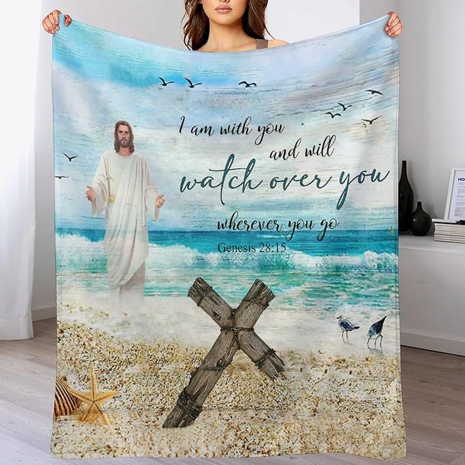 Christian Jesus Blanket Christian Gifts for Women & Men Religious Cross Throw Blanket Jesus Blanket for Kids Adults Soft Warm Cozy Fleece Blanket for Couch Sofa Bed 40"x50"