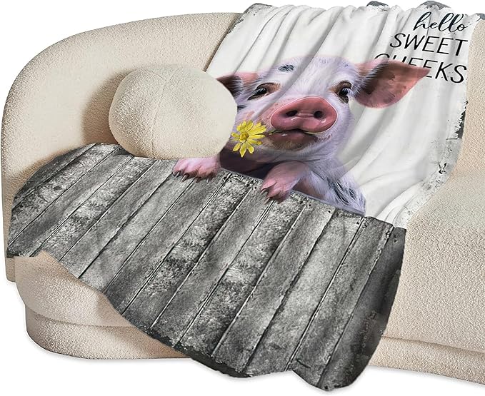 Funny Farm Pig Blanket - Soft Warm Cozy Fleece Throw for Girls, Women, Men, Boys - Animal Gifts and Decor for Couch, Sofa, Bed - 50"x40"