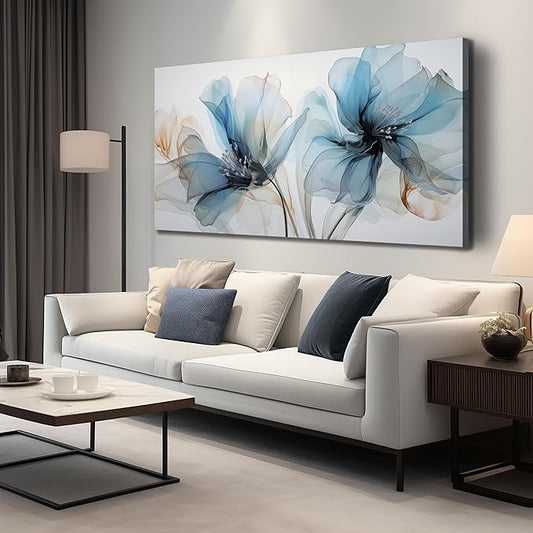 Blue Flower Wall Decor for Living Room Abstract Canvas Wall Art for Office Large Wall Pictures for Dining Room Size 29 x 58 Inch