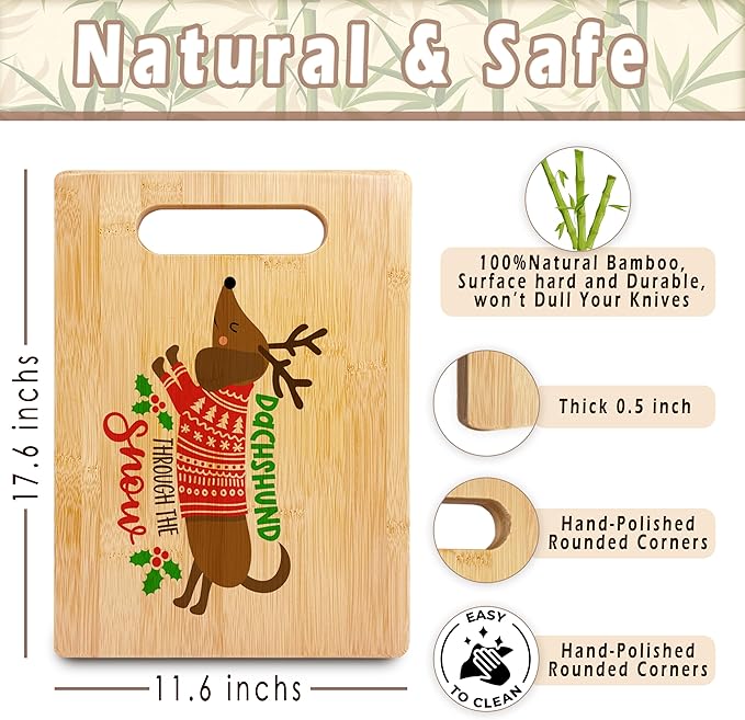 Dachshund Christmas Cutting Board - Bamboo Kitchen Decor, Funny Gift for Dachshund Lovers