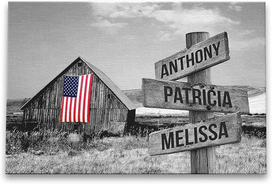 Dem Canvas Personalized Family Canvas, American Barn, Personalized Street Signs with Names Family Canvas Wall Decor