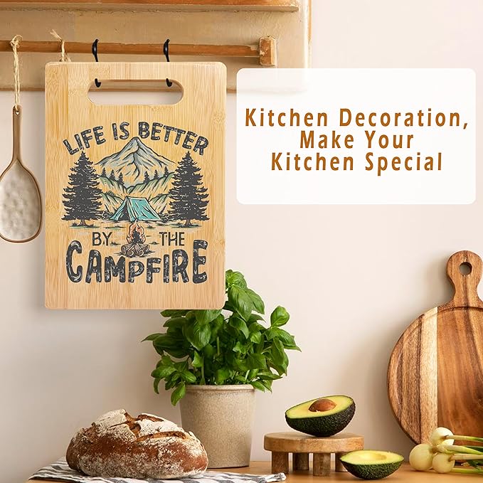 Camping Gifts Cutting Chopping Board, Camper Gifts for Women Men, Gifts for RV Campers, Camping Decor for Camper, Life is Better by the Campfire Bamboo Cutting Boards for Kitchen