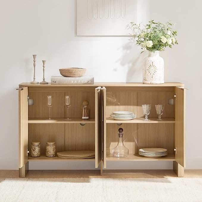 CHITA 61" Sideboard Buffet Cabinet with Storage, Living Room Accent Cabinet with Doors and Adjustable Shelves, for Bar, Kitchen, Oak