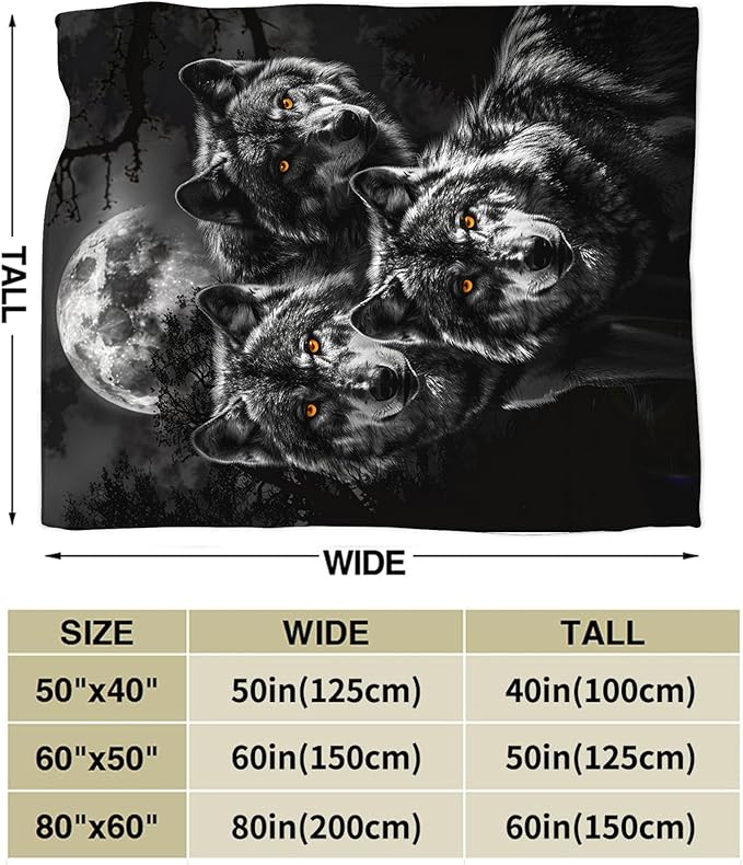 Wolf Throw - Animal Fleece Blanket for Girls, Women, Men & Boys - Soft, Warm & Cozy - 50"x40"