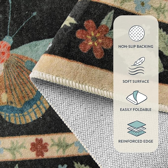 Lahome Insect 5x7 Area Rugs for Living Room, Soft Washable Rugs for Bedroom Ultra-Thin Non Slip Black Rug, Stain Resistant Throw Rug Carpet for Office Nursery Dining Room(5'x7',Black)