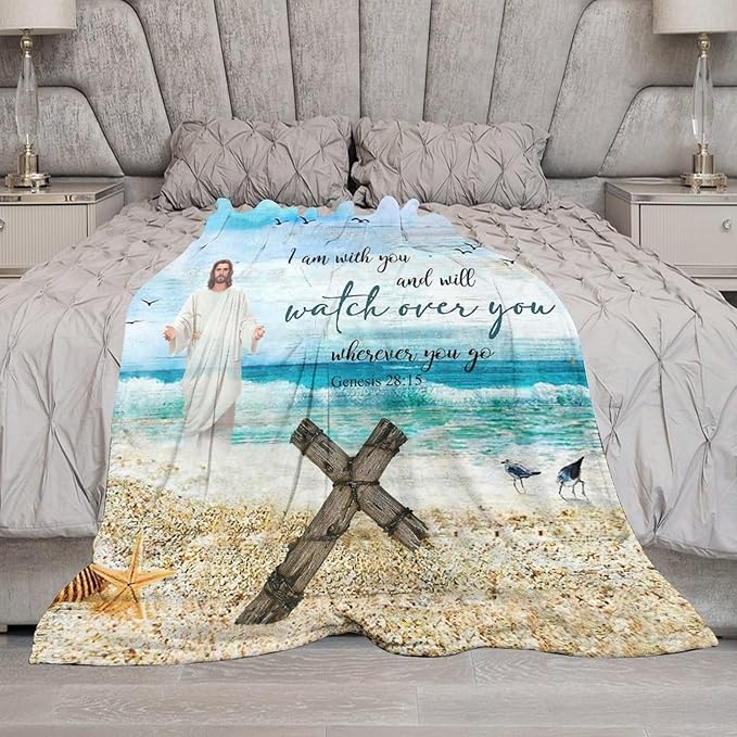 Christian Jesus Blanket Christian Gifts for Women & Men Religious Cross Throw Blanket Jesus Blanket for Kids Adults Soft Warm Cozy Fleece Blanket for Couch Sofa Bed 40"x50"