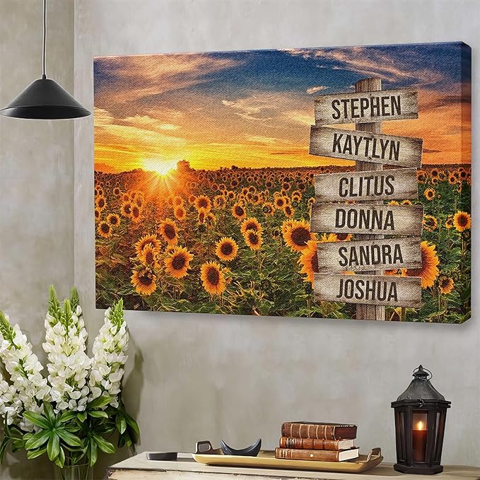 Dem Canvas Personalized Street Sign With Family Names Canvas, Unique Gift Custom Multi-Name Canvas, Wooden Sign, Sunflower Family Customized